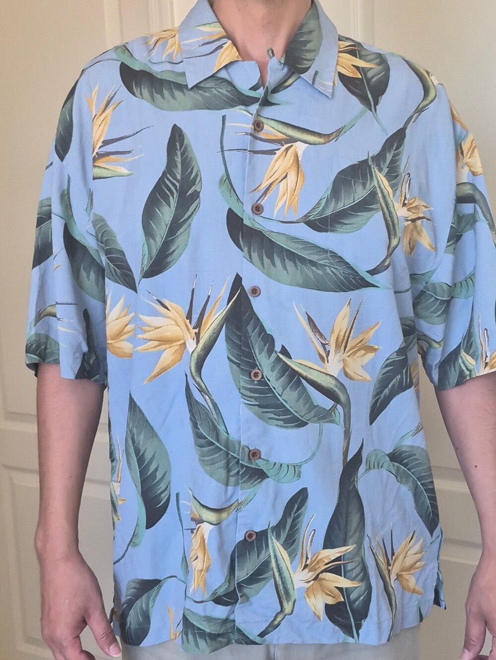 Jamaica Jaxx authentic Island Style,100%Silk, Birds of Paradise Button up Shirt